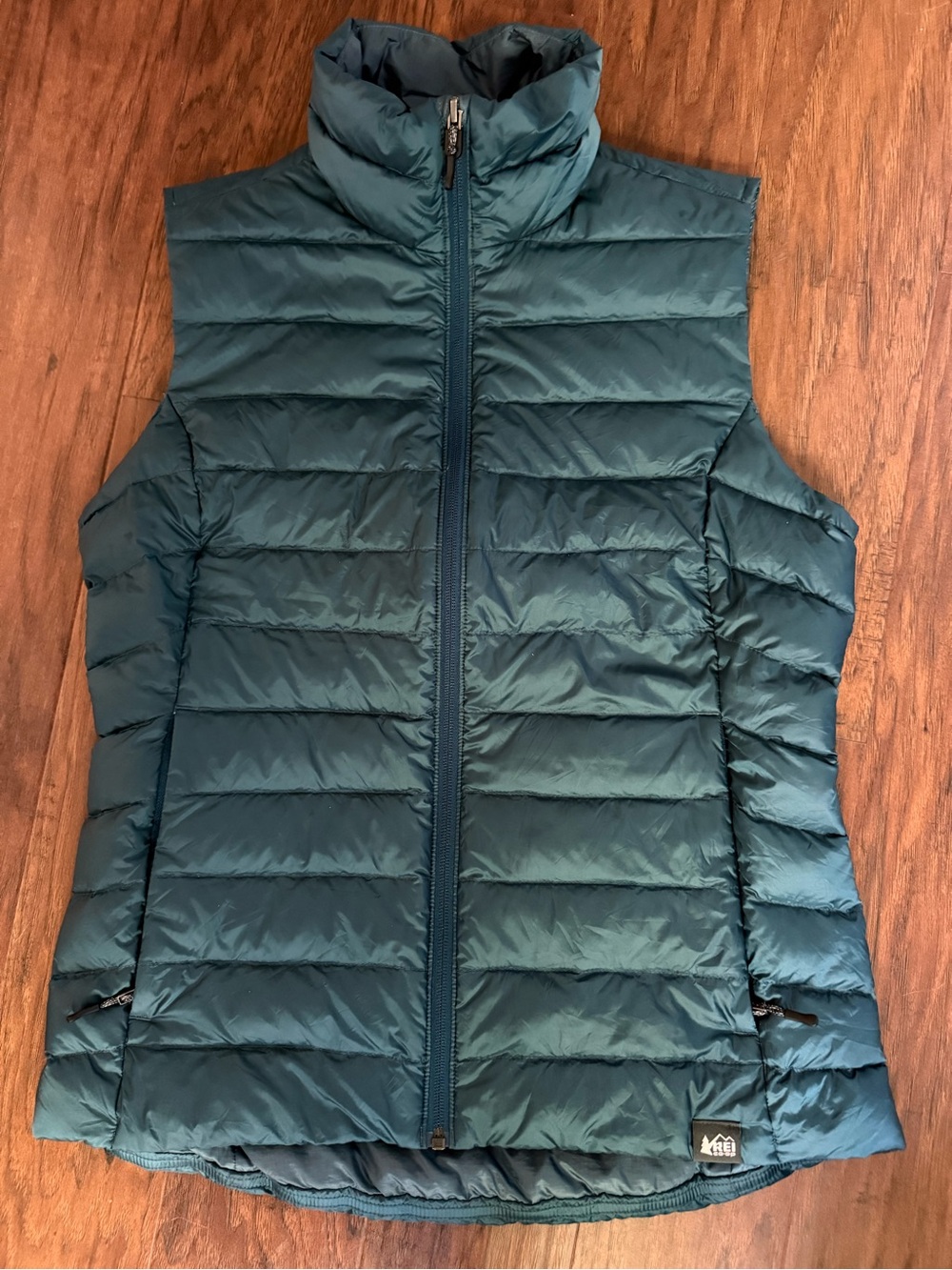 REI Co op Women's Down Teal Zip Quilted Packable Vest Lightweight Outdoor Medium